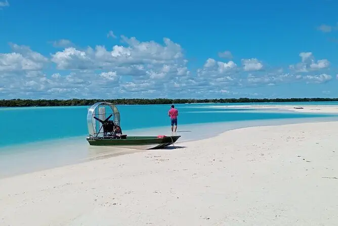 Guests preparing for an airboat ride on Chacmuchuch Lagoon